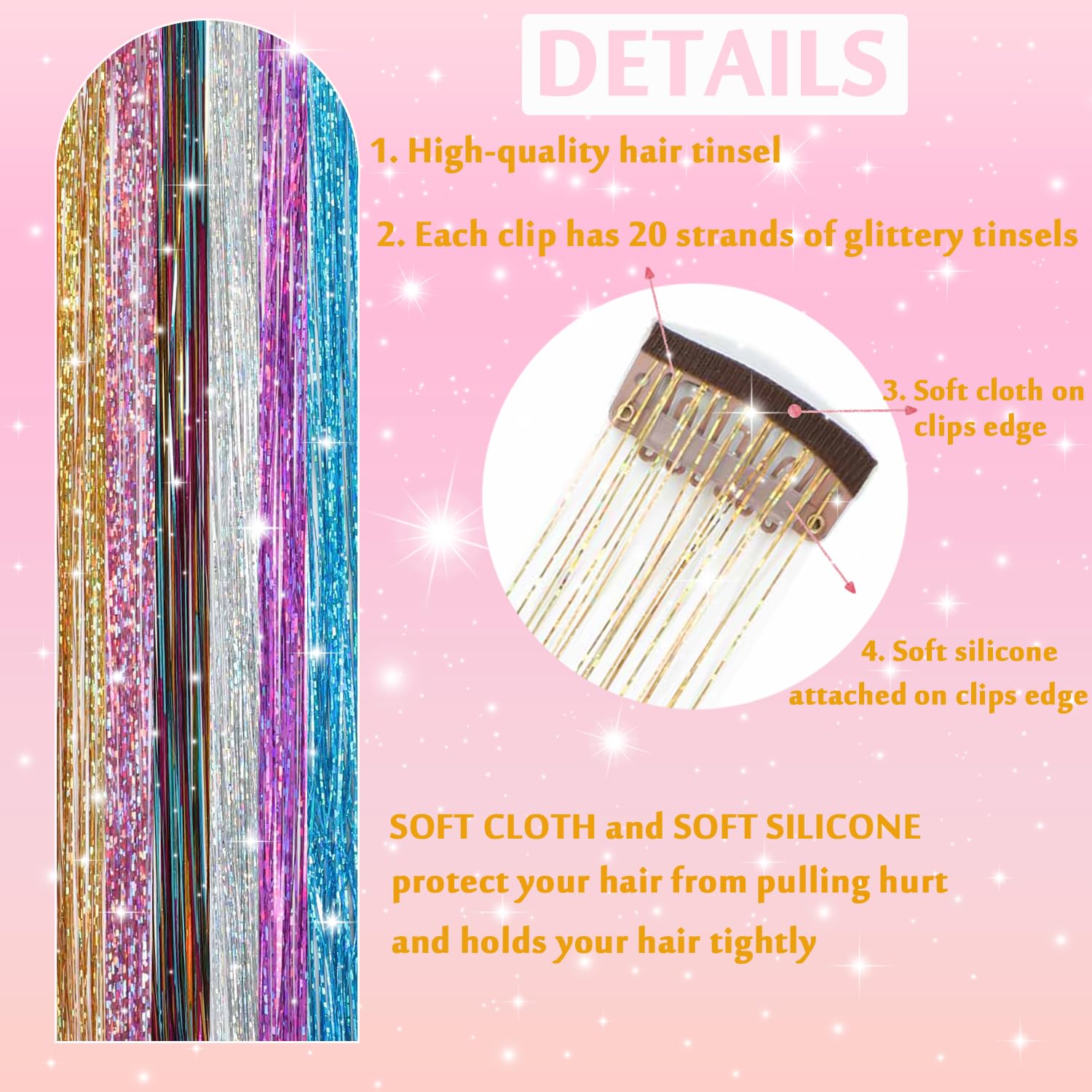 Nineibei clip-in tinsel hair easy install for quick transformation.