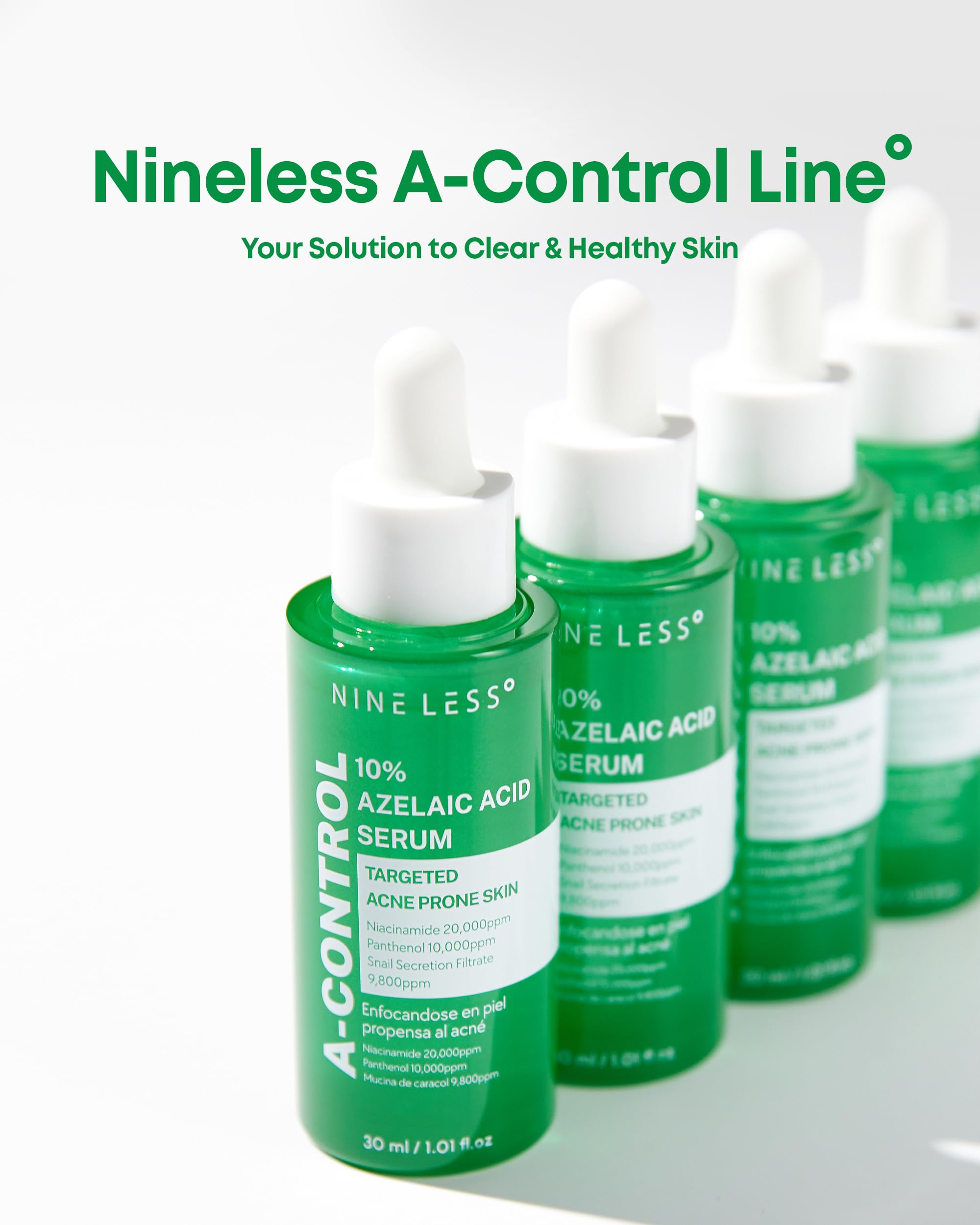 NINELESS aplica 2-3 gotas en cara y cuello para resultados profesionales.