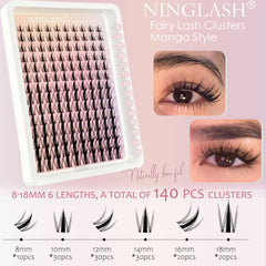 Ninglash Manga Lash Clusters create a wide-eyed, manga-inspired effect.