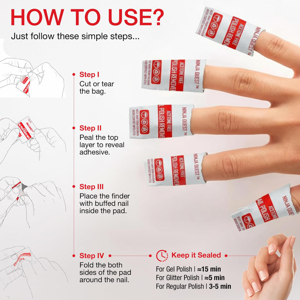 Ninja Quest rose oil glycerin enriched pads nourish nails while removing polish.