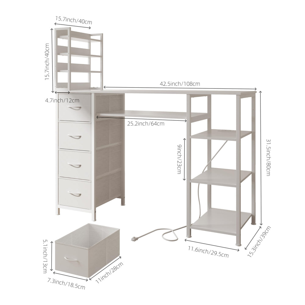 NinPeen manicure table with open shelves for tools and supplies.