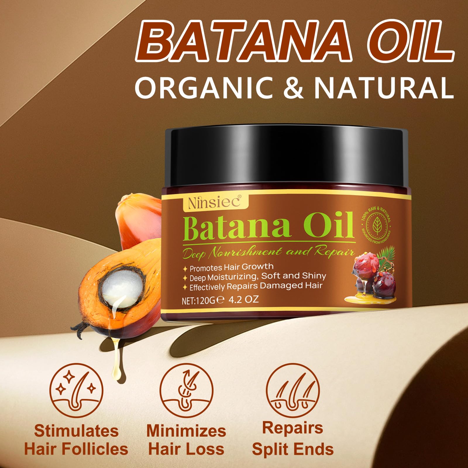 Ninsiec Batana Oil texture closeup highlights rich, unrefined formula for damaged hair care