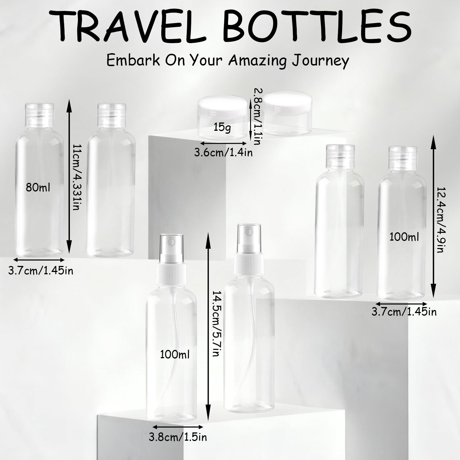 Ninsula travel bottles set two 80ml flip-top bottles ideal for toiletries