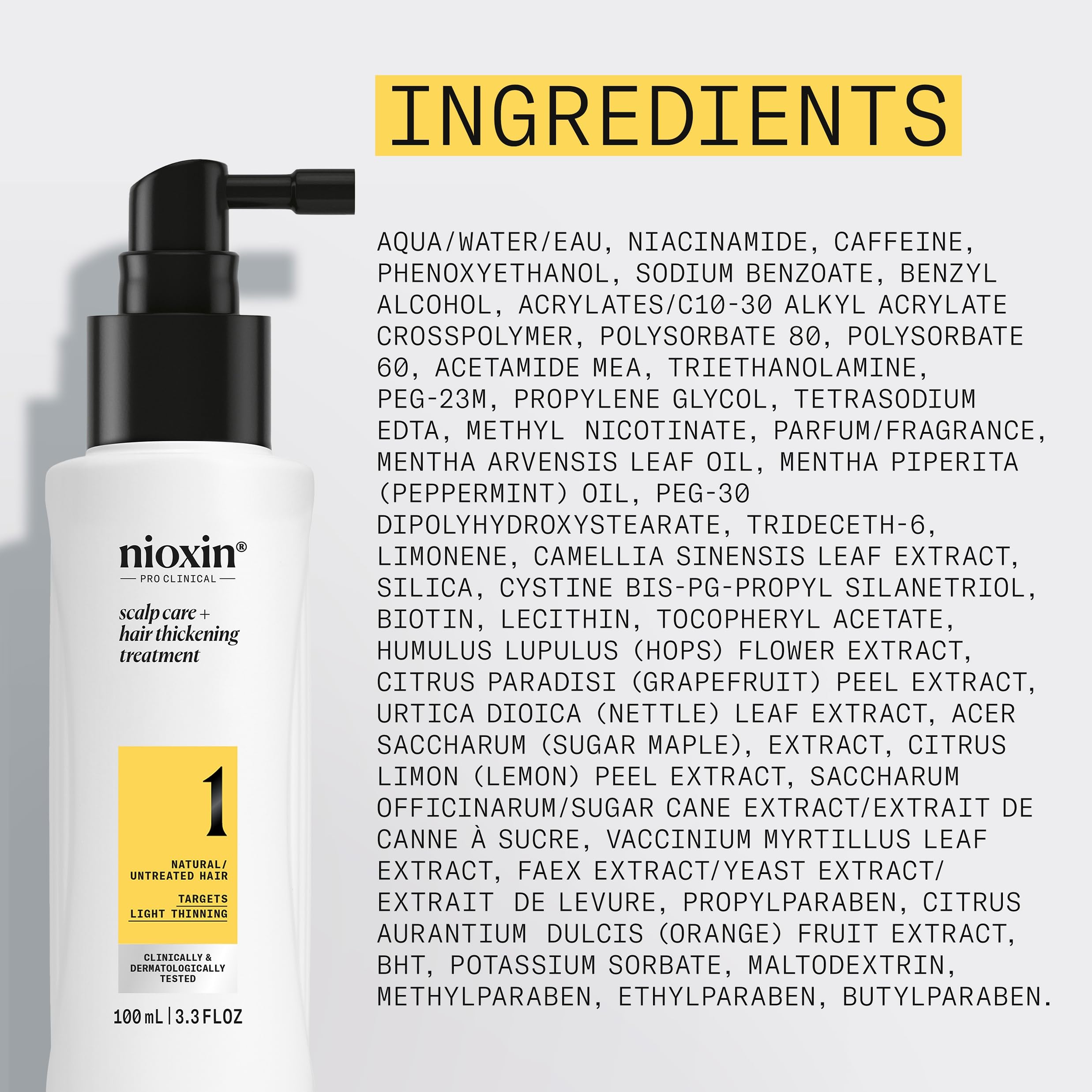 NIOXIN botanicals-antioxidants-ingredients panel emphasizes nourishing scalp care.