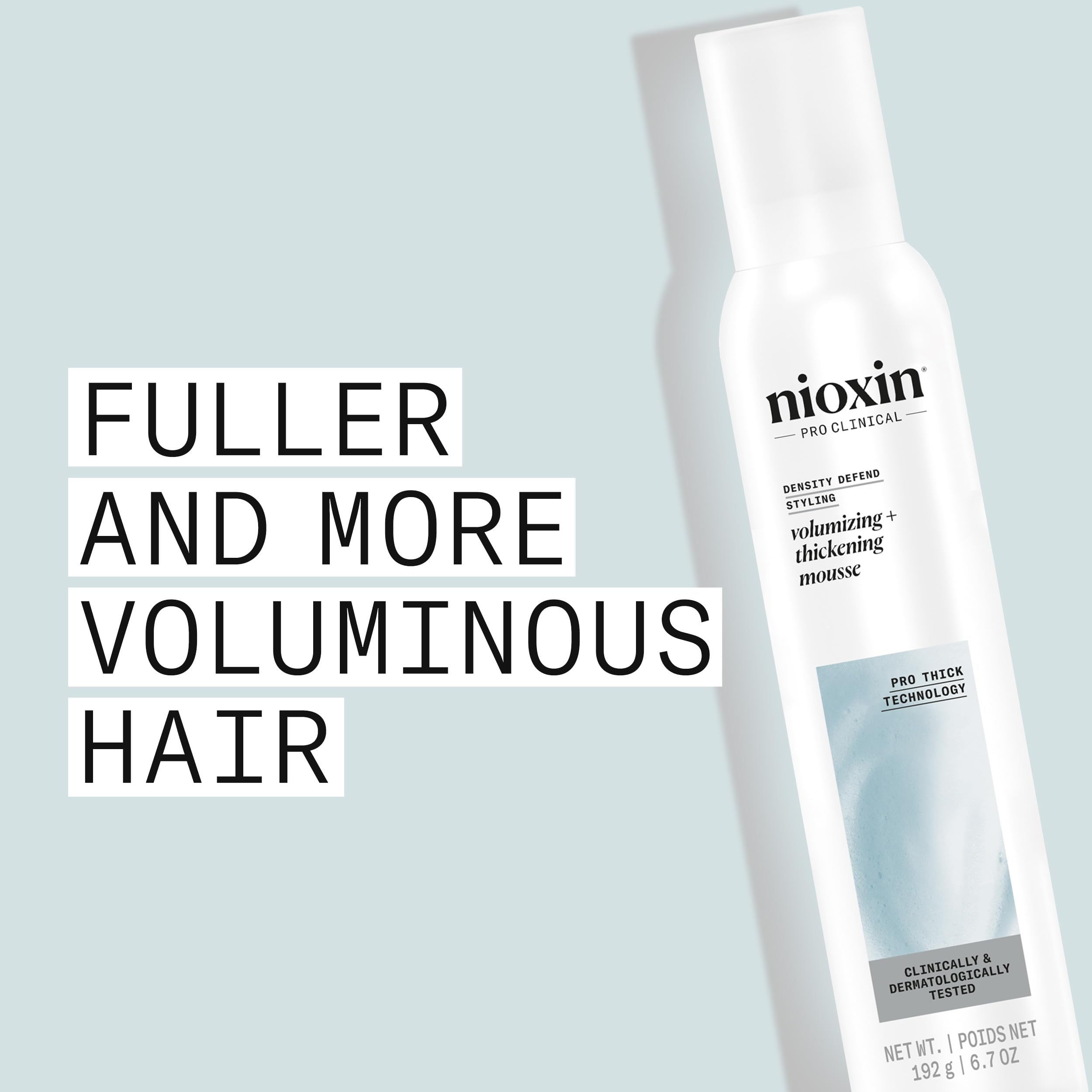 NIOXIN Density Defend Mousse volumen y levantamiento visibles.