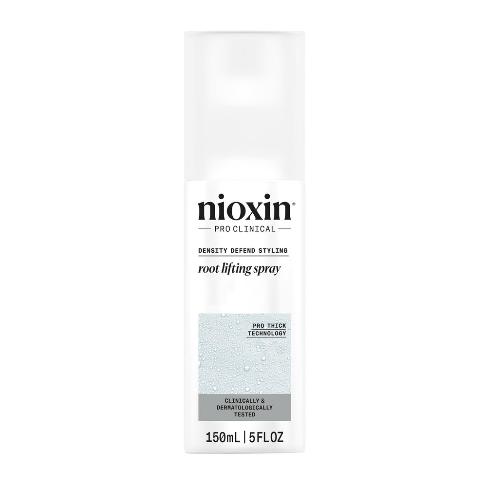 Nioxin Density Defend: botella y aplicación para mayor volumen en cabello fino.