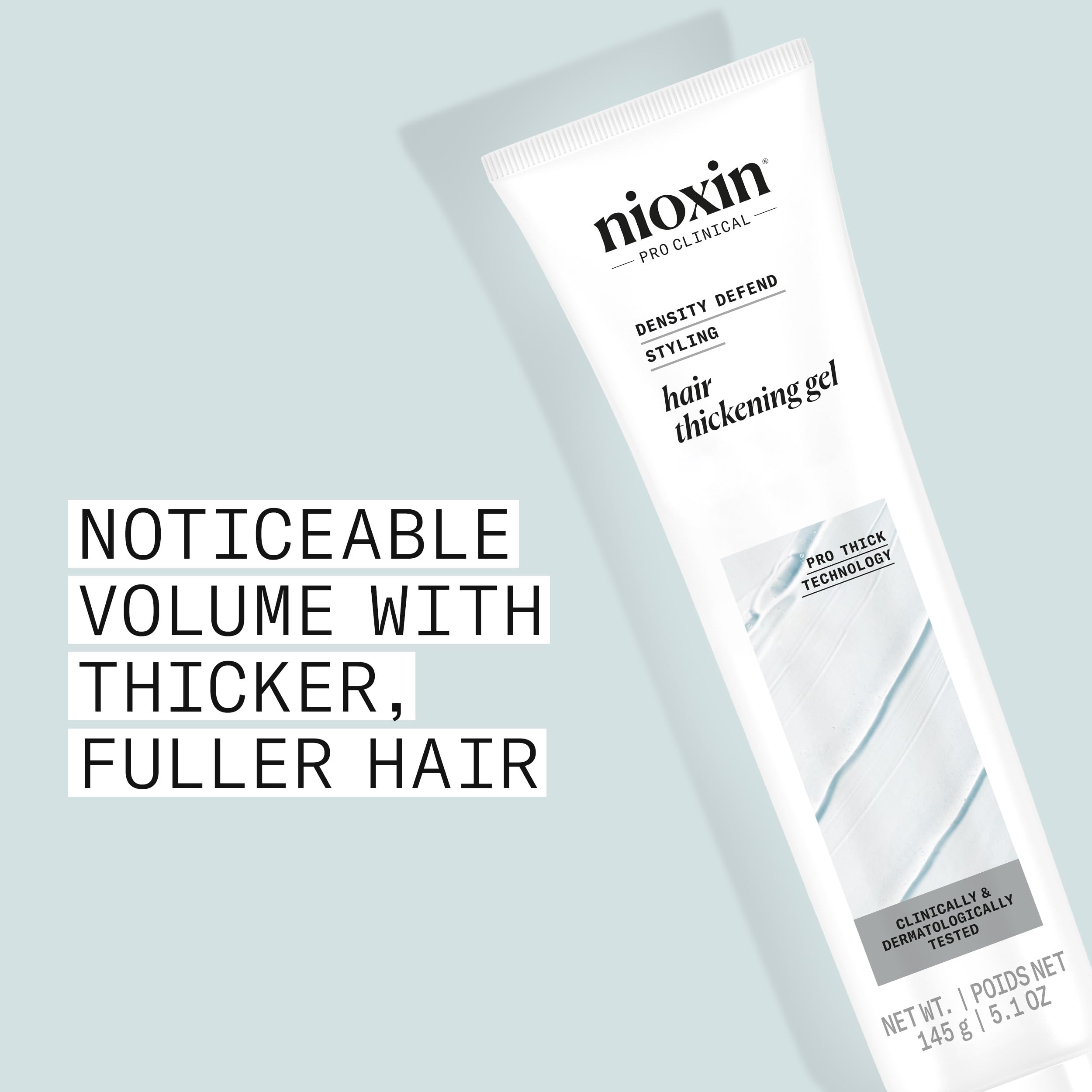 NIOXIN Density Defend gel bottle being poured for styling.