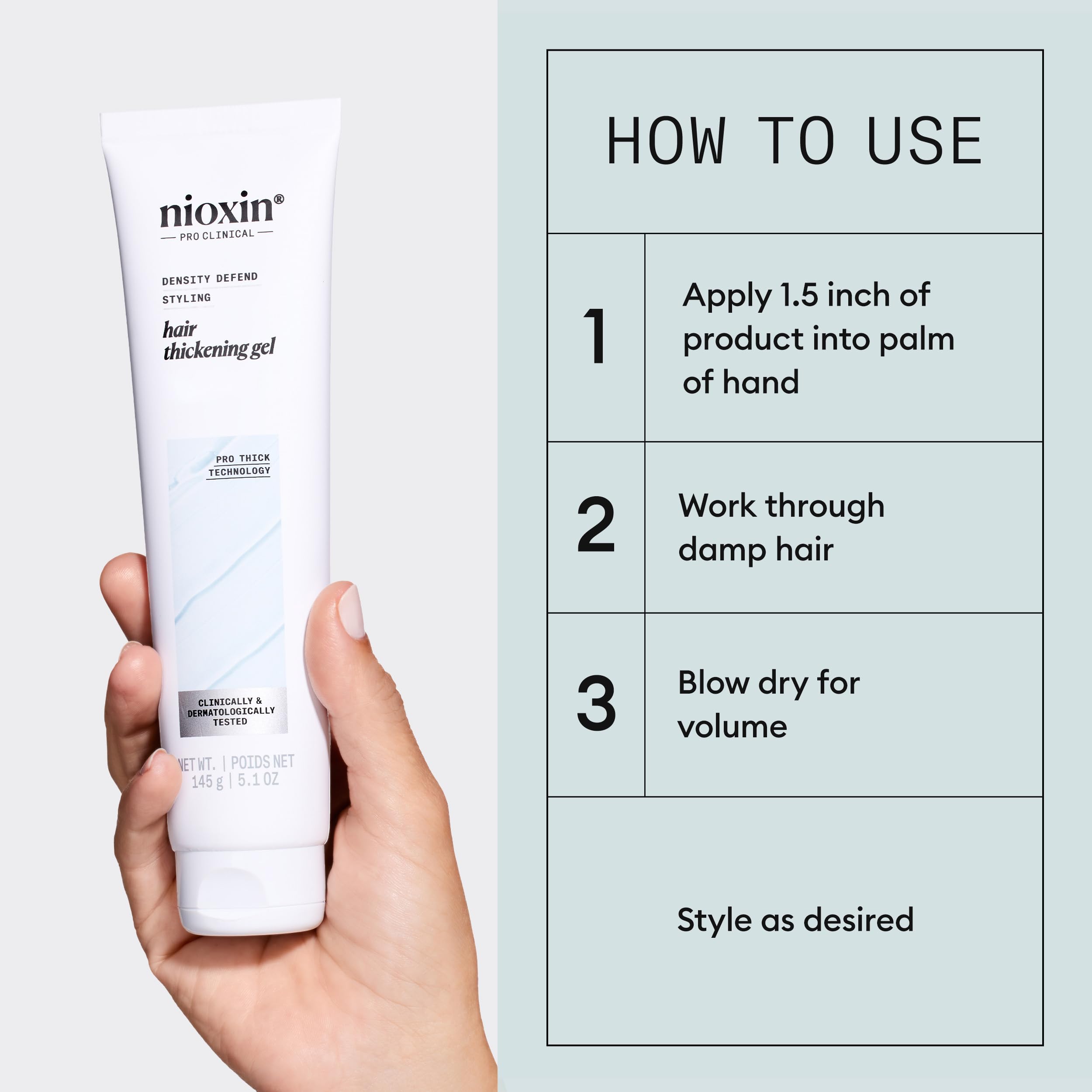 NIOXIN Density Defend gel distributing for defined hair texture.