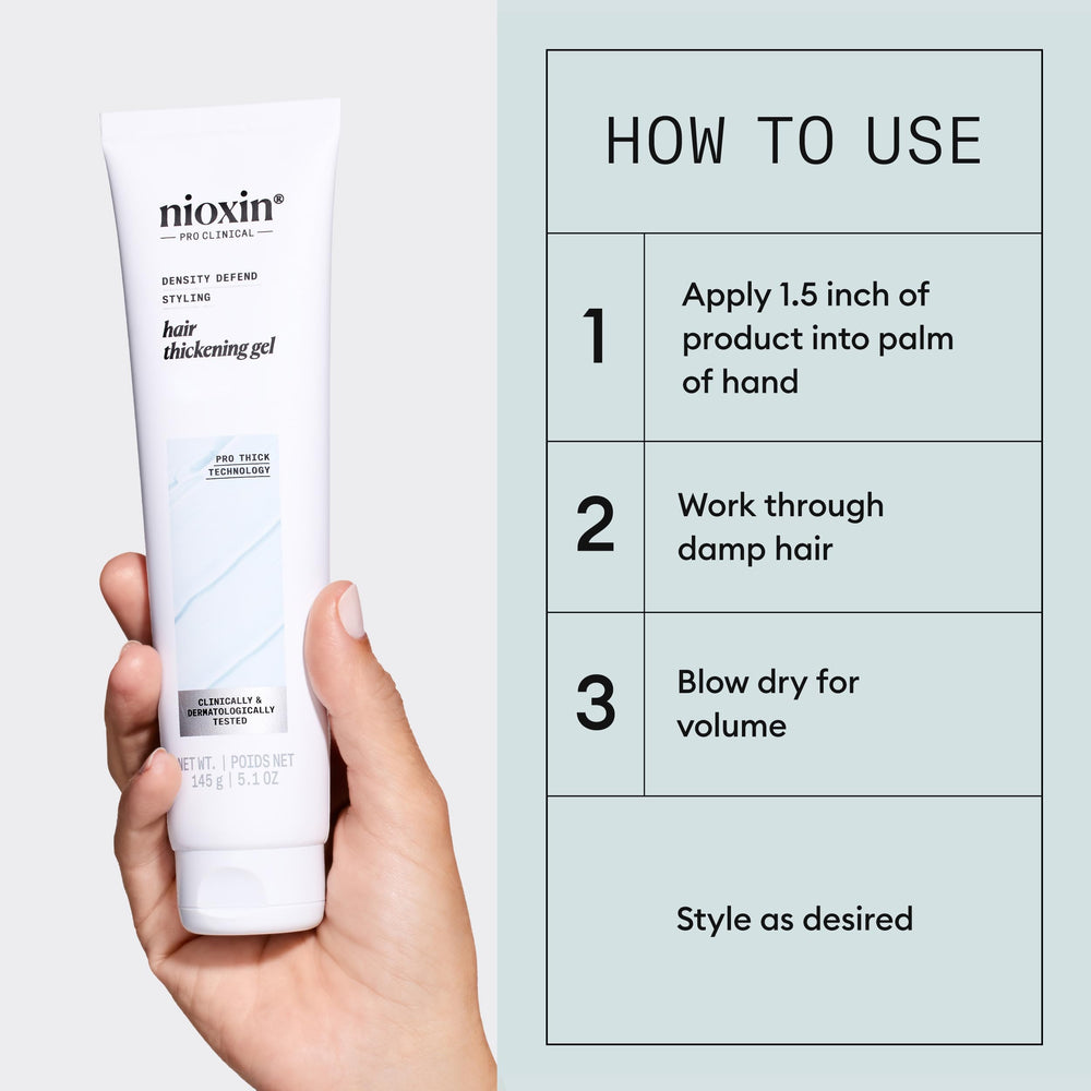 NIOXIN Density Defend gel distributing for defined hair texture.