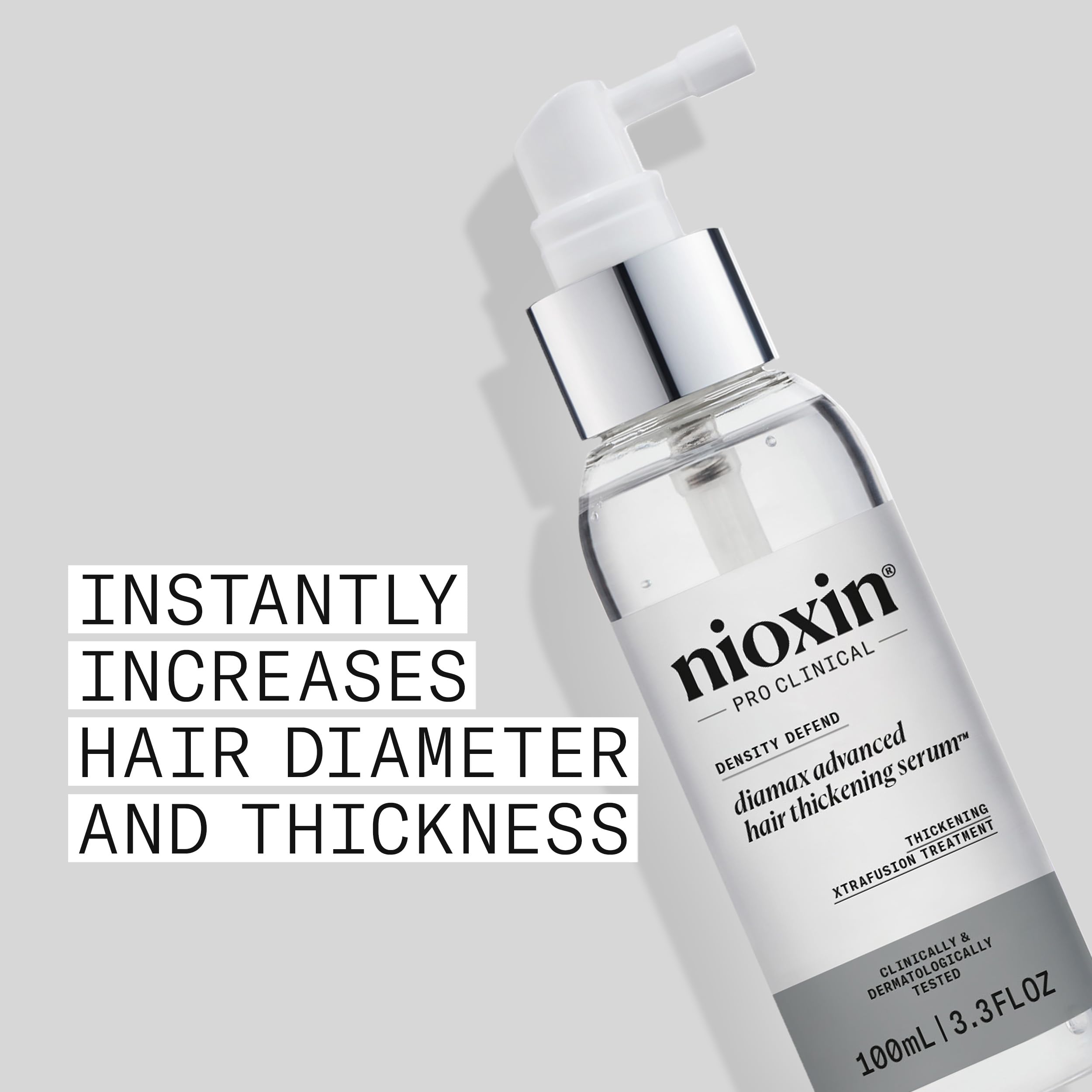 Nioxin Diamax Advanced serum dispensing scene showing easy, controlled application