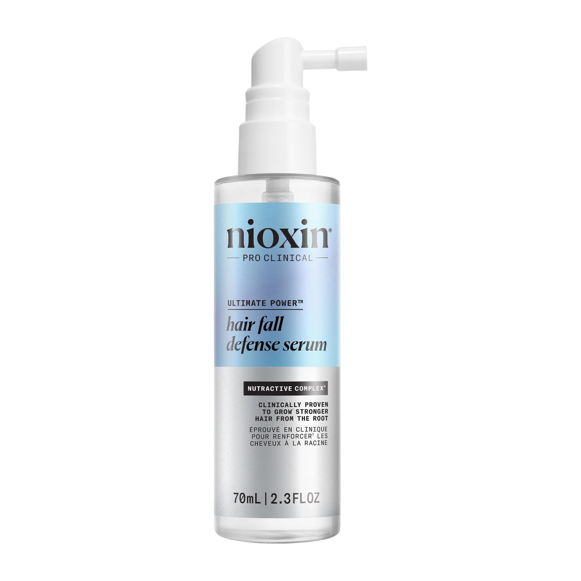 Nioxin Hair Fall Defense serum bottle for daily scalp care and potential thicker-looking hair.