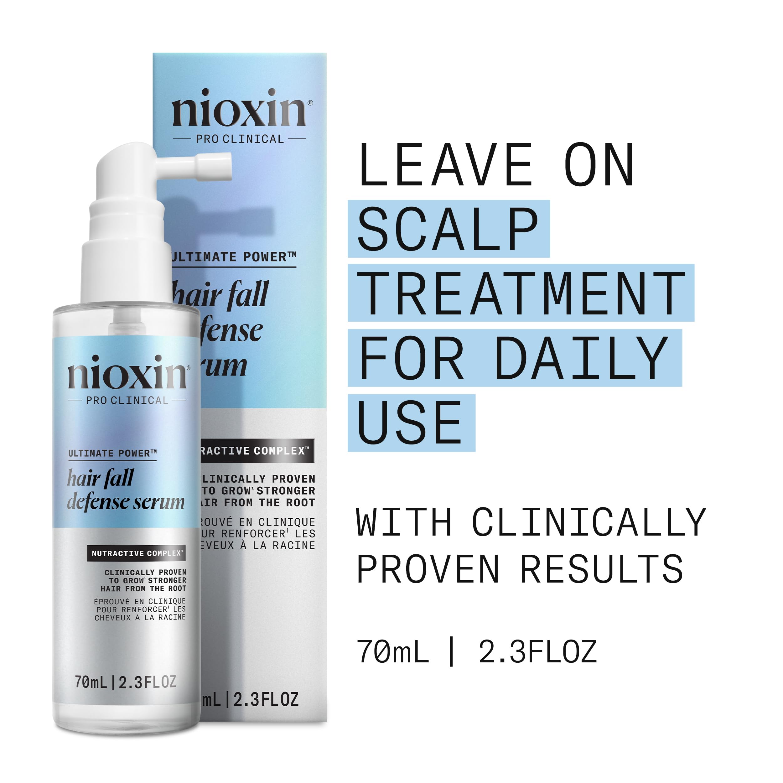 Nioxin Hair Fall Defense serum pump shown for precise, easy application.