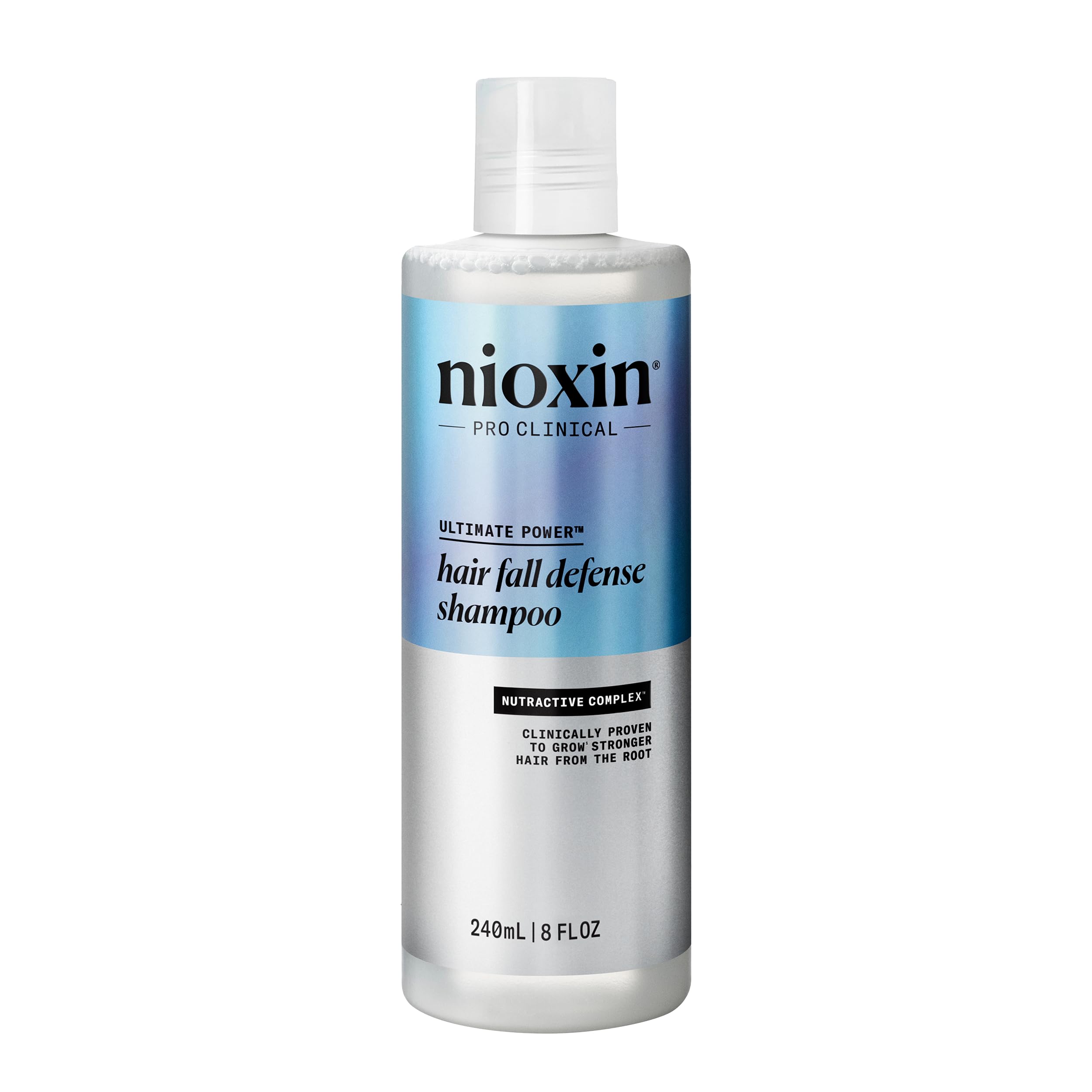 NIOXIN Hair Fall Defense Shampoo bottle ready for daily scalp cleansing and impurities removal.