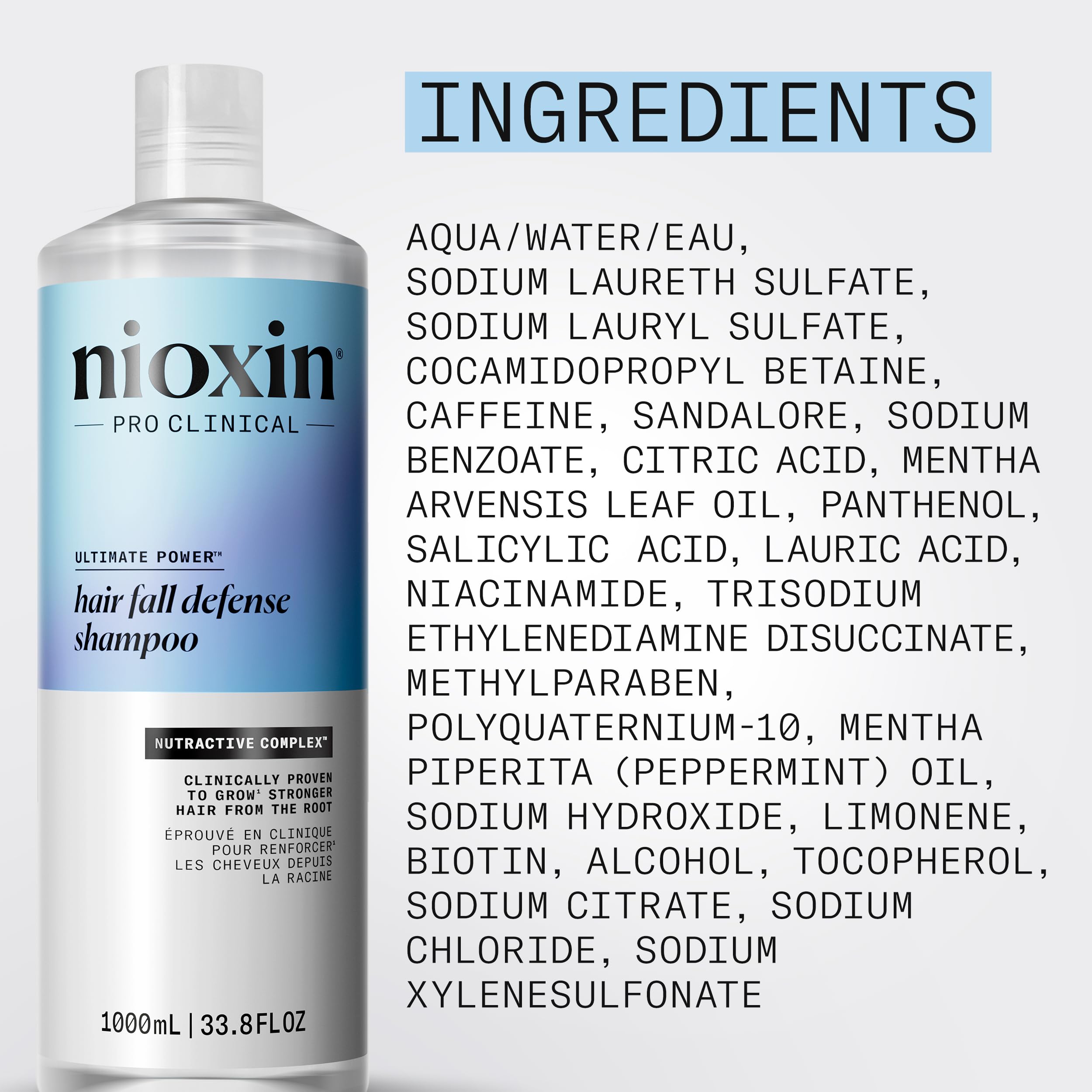 Nioxin Hair Fall Defense Shampoo bottle showing colorants-free formula for sensitive scalps.