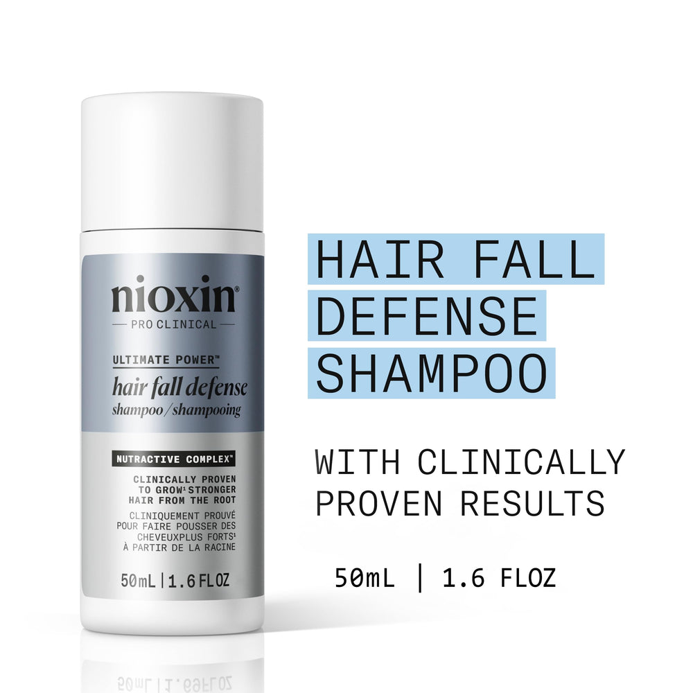 Nioxin Hair Fall Defense bottle back highlights color-safe, sulfate-free formula