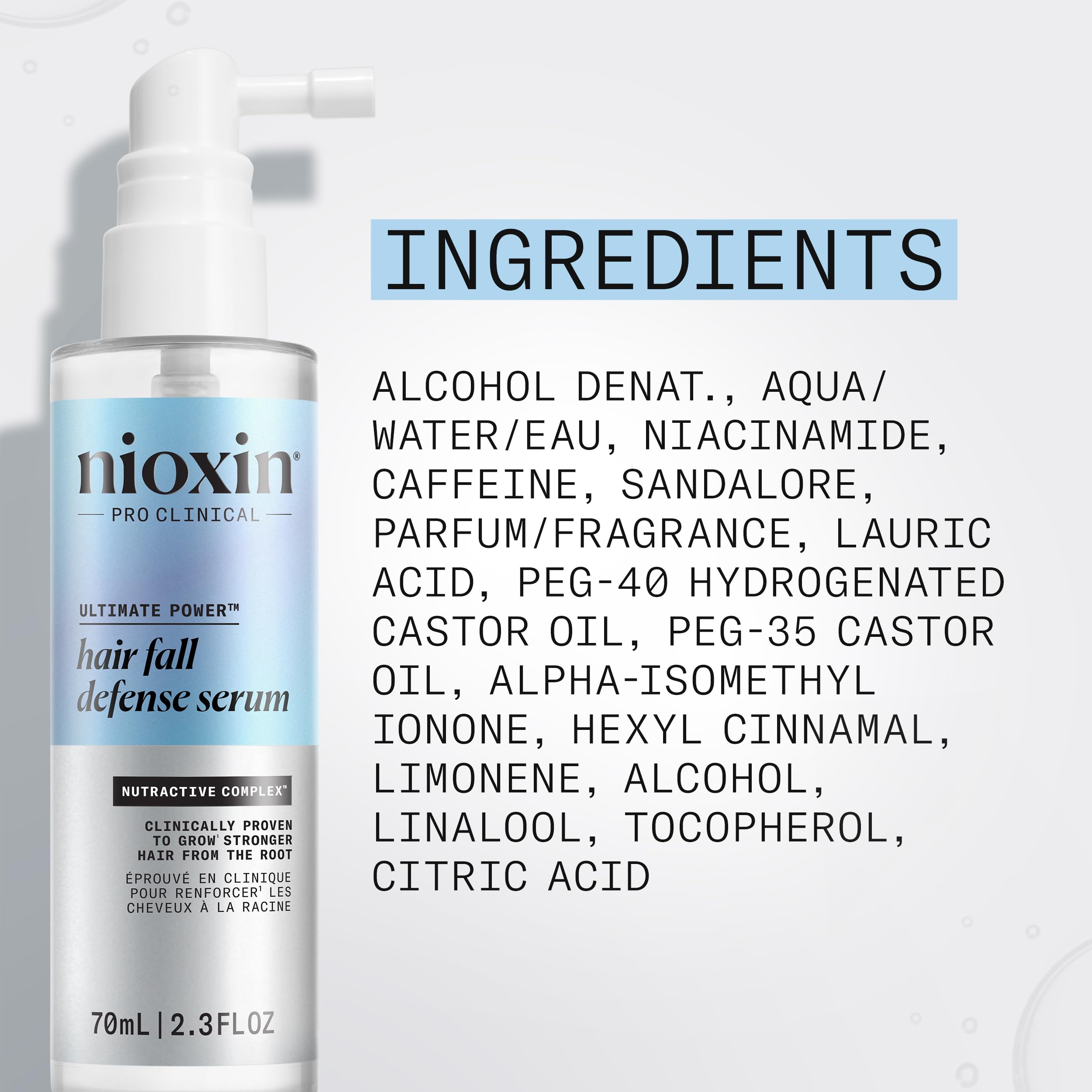 Nioxin ingredients caffeine closeup emphasizing energizing follicle support.