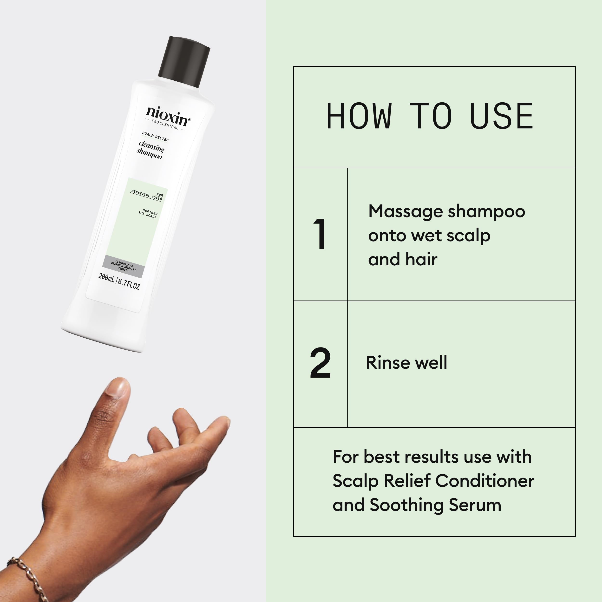 NIOXIN Scalp Relief Cleansing Shampoo rich foamy lather during a gentle wash.