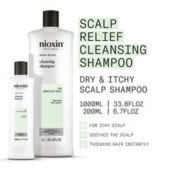 NIOXIN Scalp Relief Cleansing Shampoo pump for easy daily use and gentle cleansing.