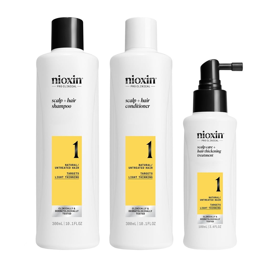 Nioxin System 1 cleanser bottle shown, cleansing sebum for a healthier scalp