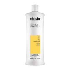 Nioxin System 1 Conditioner bottle; lightweight formula supports scalp health and moisture balance
