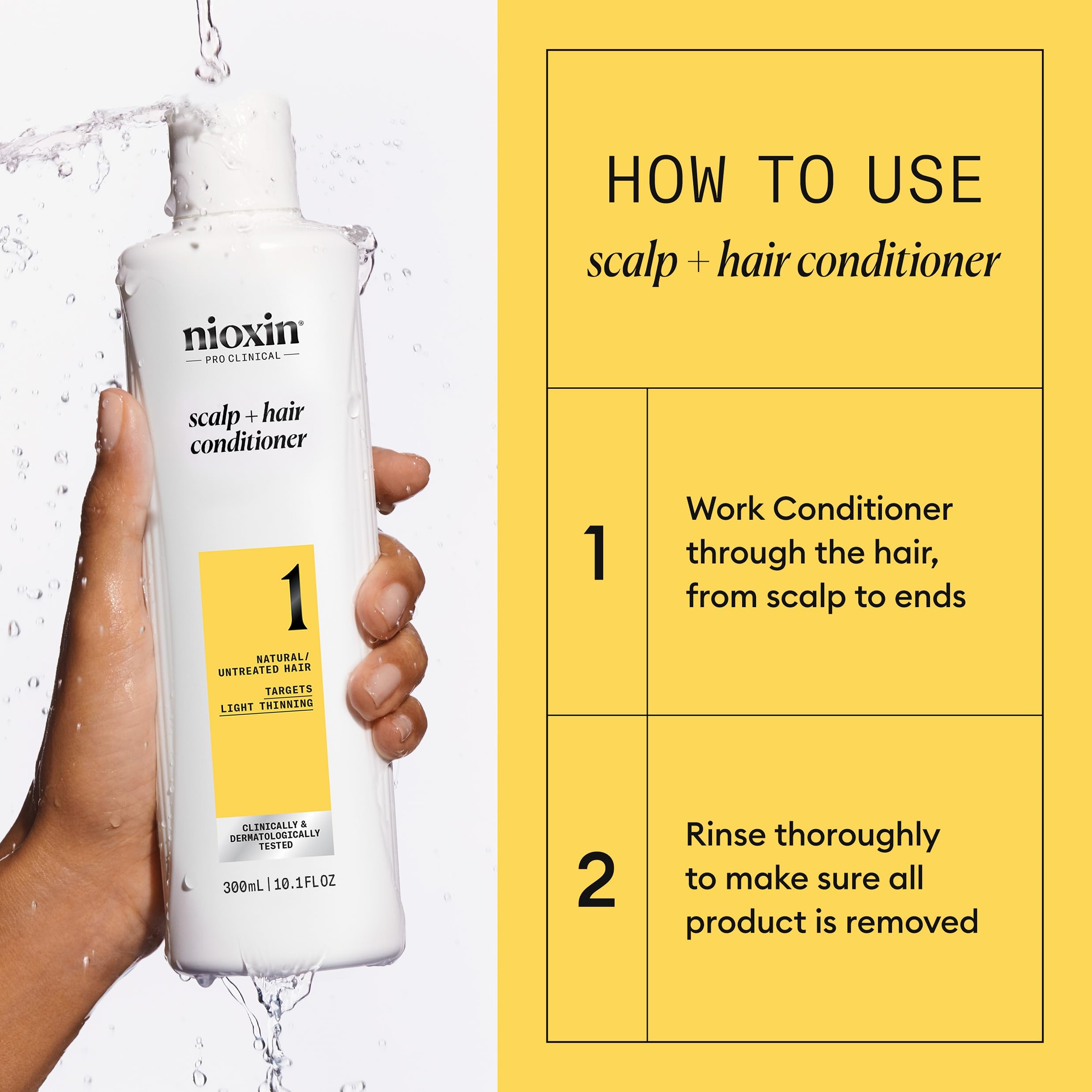 Nioxin System 1 conditioner closeup illustrating hair resilience.