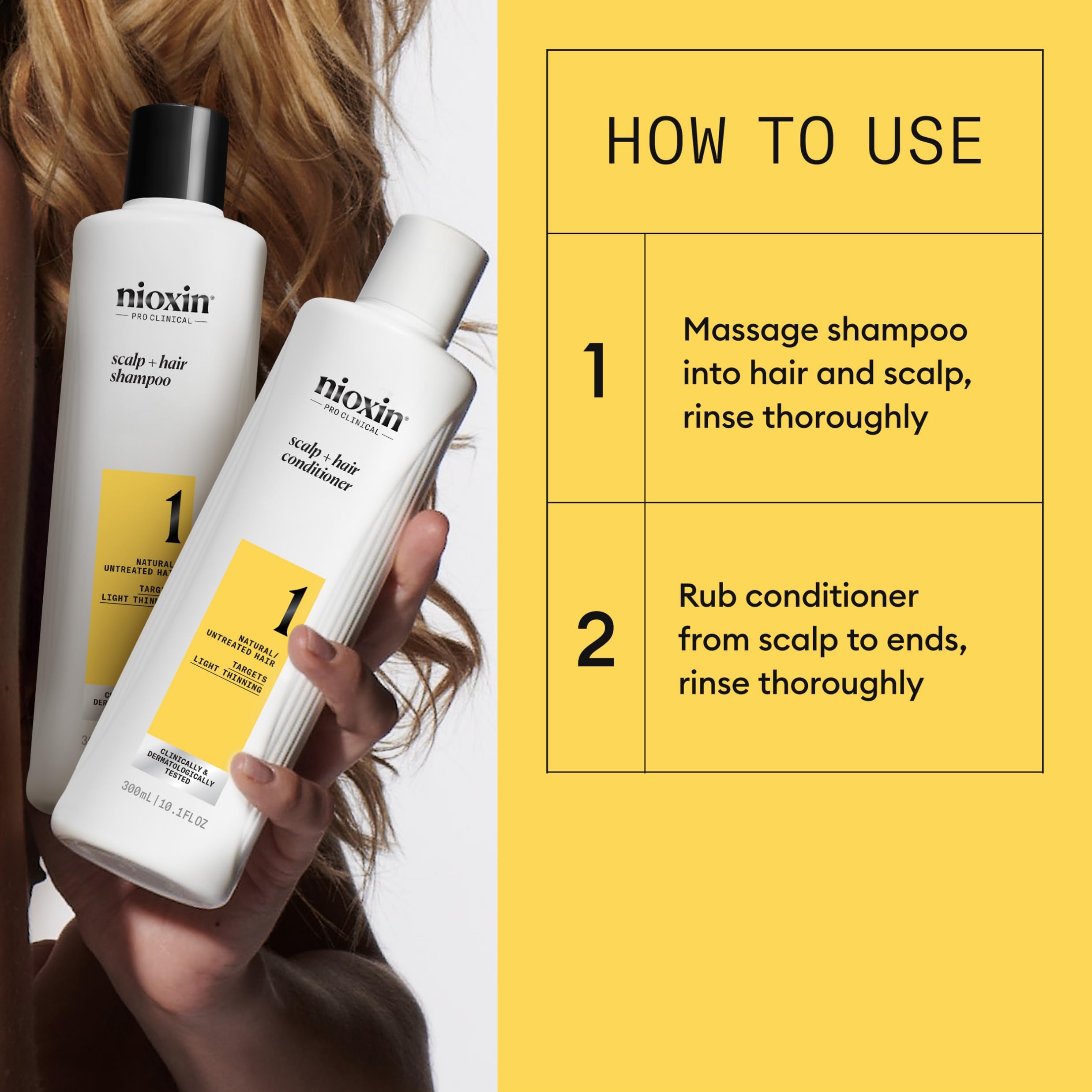 Nioxin System 1 ingredients label highlighting niacinamide, biotin and caffeine.