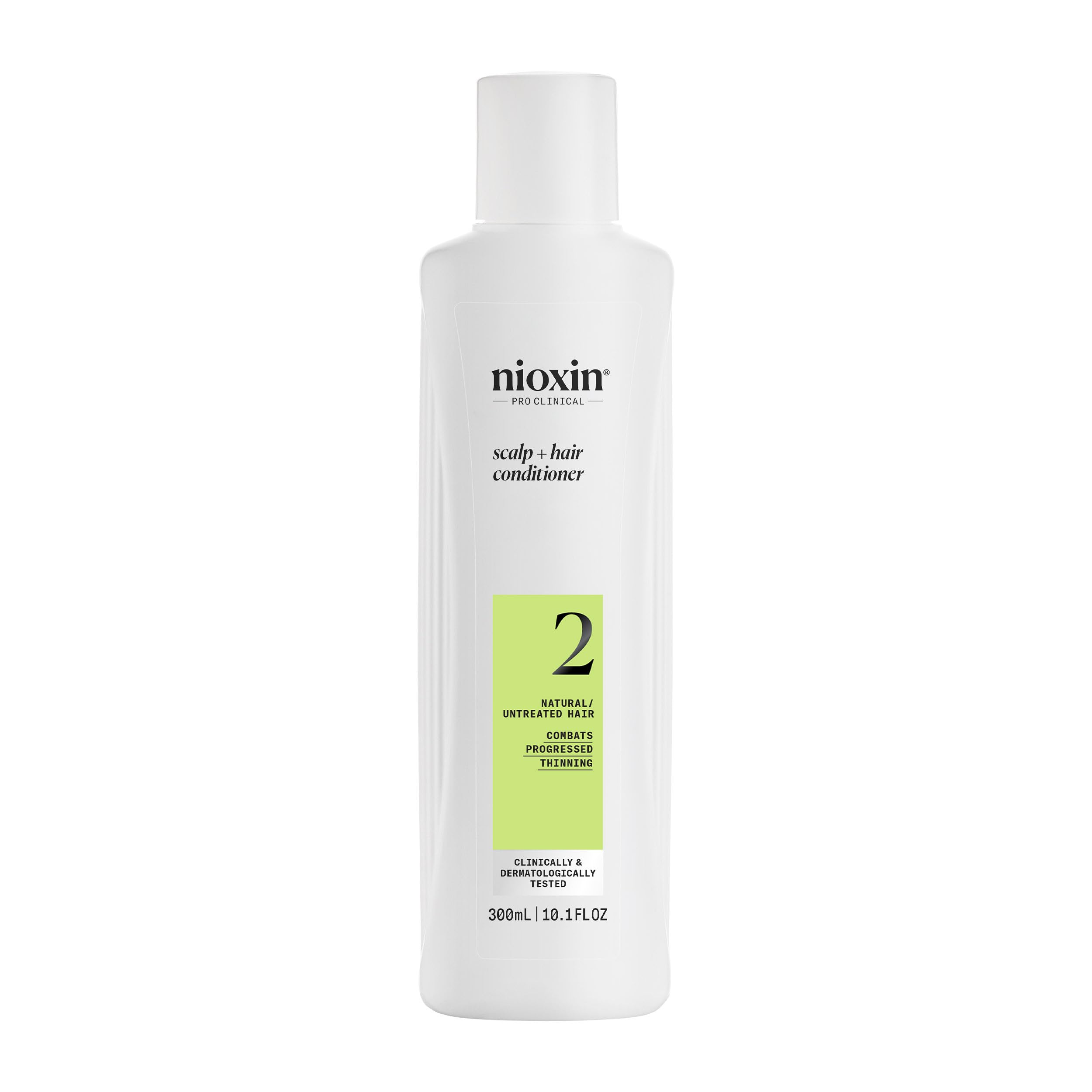 Nioxin System 2 conditioner bottle shows a lightweight formula for progressed thinning