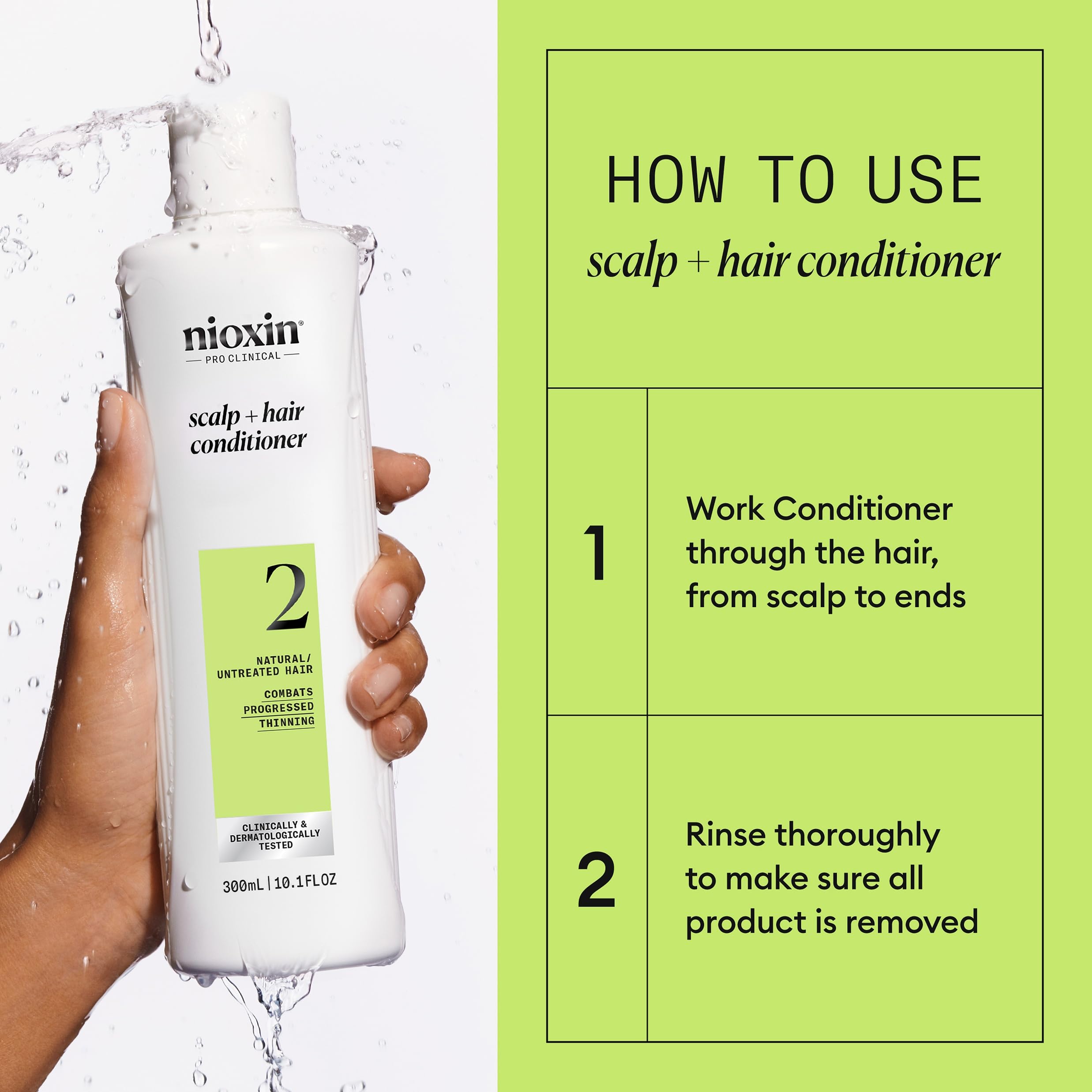 Nioxin System 2 conditioner cap detail emphasizes precise dosing