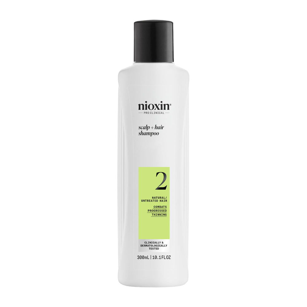 Nioxin System 2 shampoo bottle for daily cleansing and thicker-looking hair.