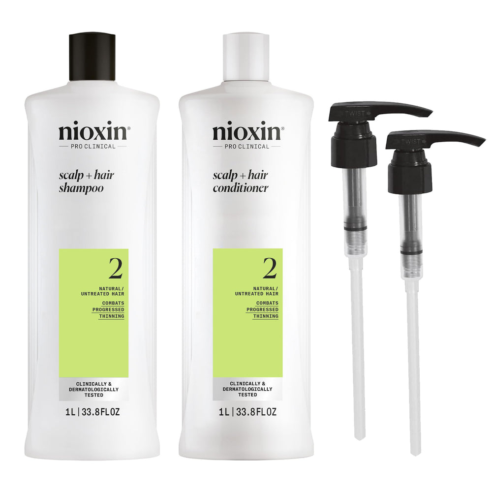NIOXIN System 2 shampoo bottle shown for cleansing progressed thinning hair.