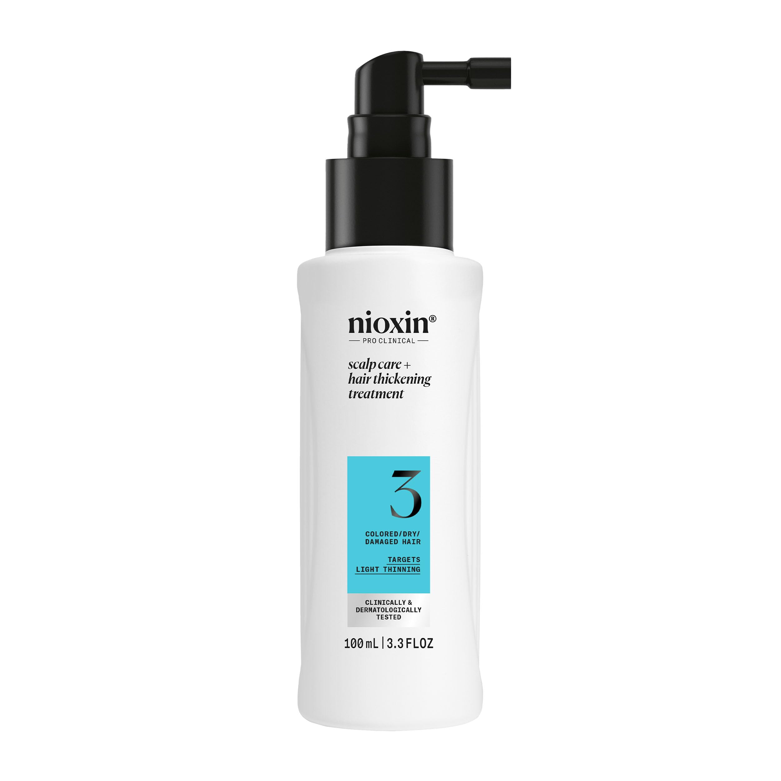 Nioxin System 3 bottle-front view demonstrates premium scalp care for color-treated hair.