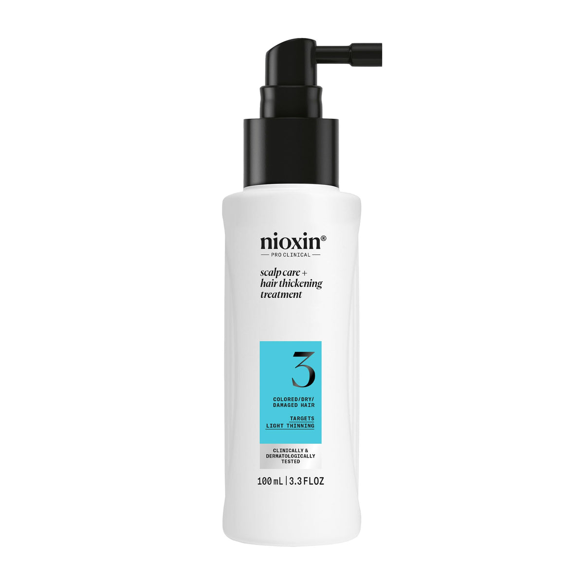 Nioxin System 3 bottle-front view demonstrates premium scalp care for color-treated hair.