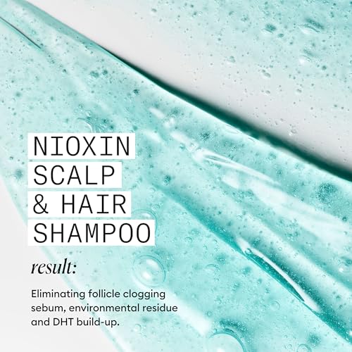Nioxin System 3 bottle on vanity with color-safe formula highlighted.