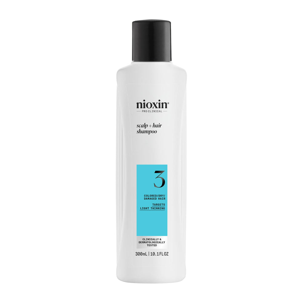 Nioxin System 3 shampoo bottle front view for color-treated hair cleanses gently.