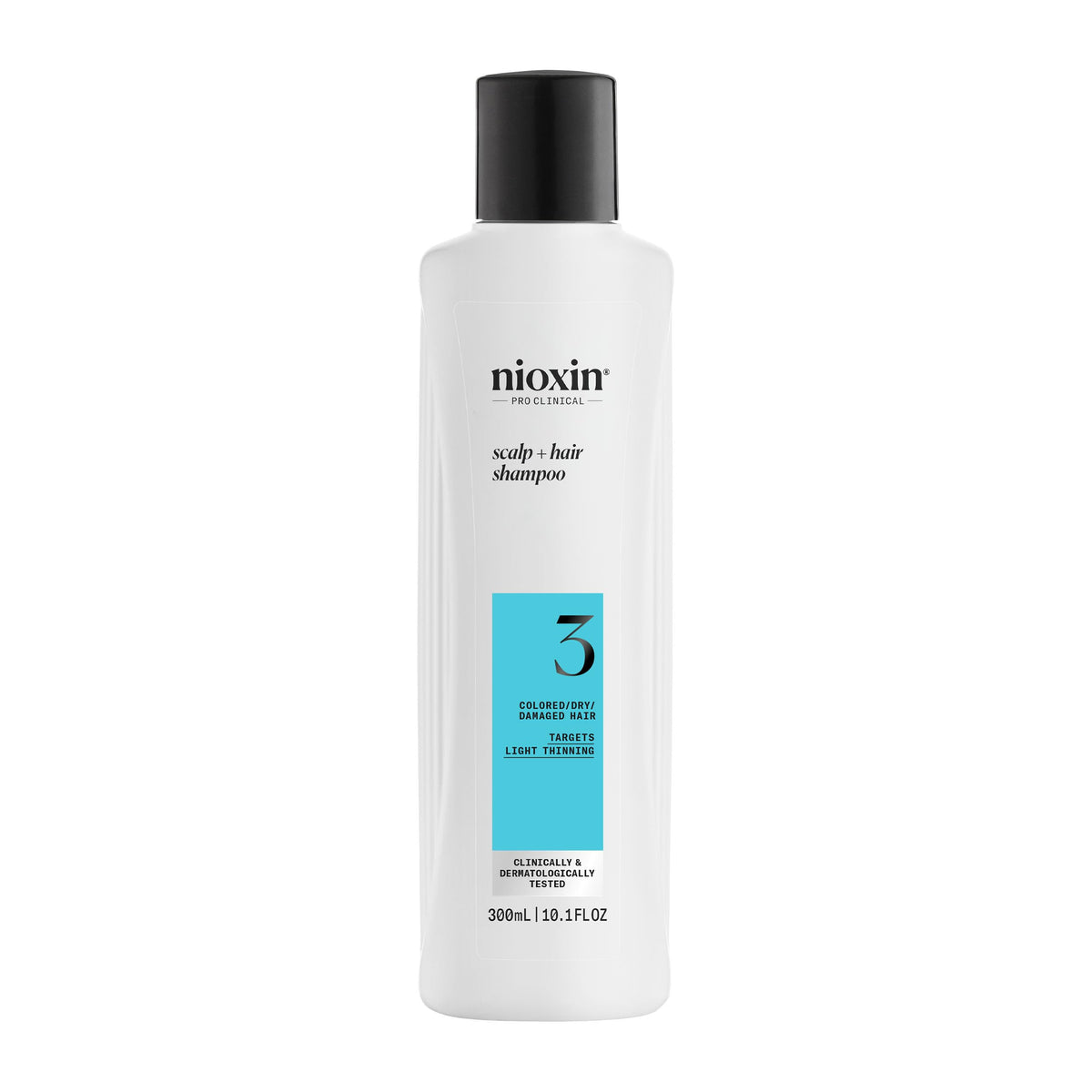 Nioxin System 3 shampoo bottle front view for color-treated hair cleanses gently.