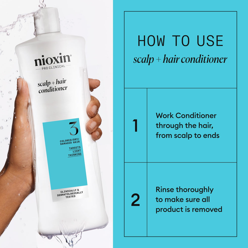 Nioxin System 3 shampoo bottle close-up with color-protecting label