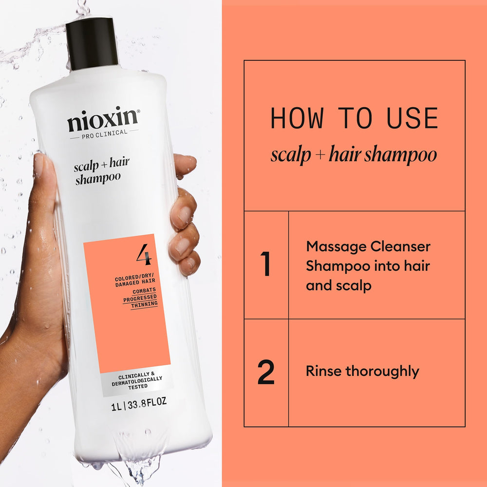 Nioxin System 4 on a bathroom counter ready for routine.