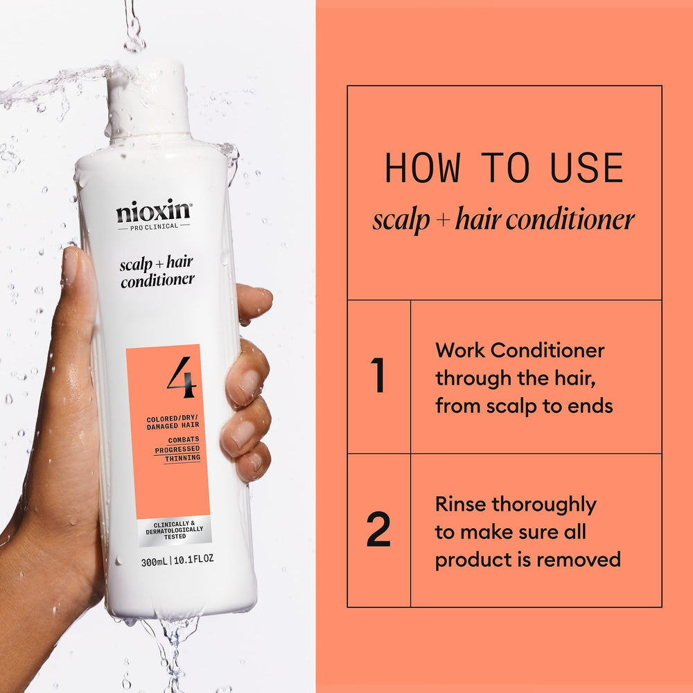 Nioxin System 4 conditioner rinse-water moment after application.