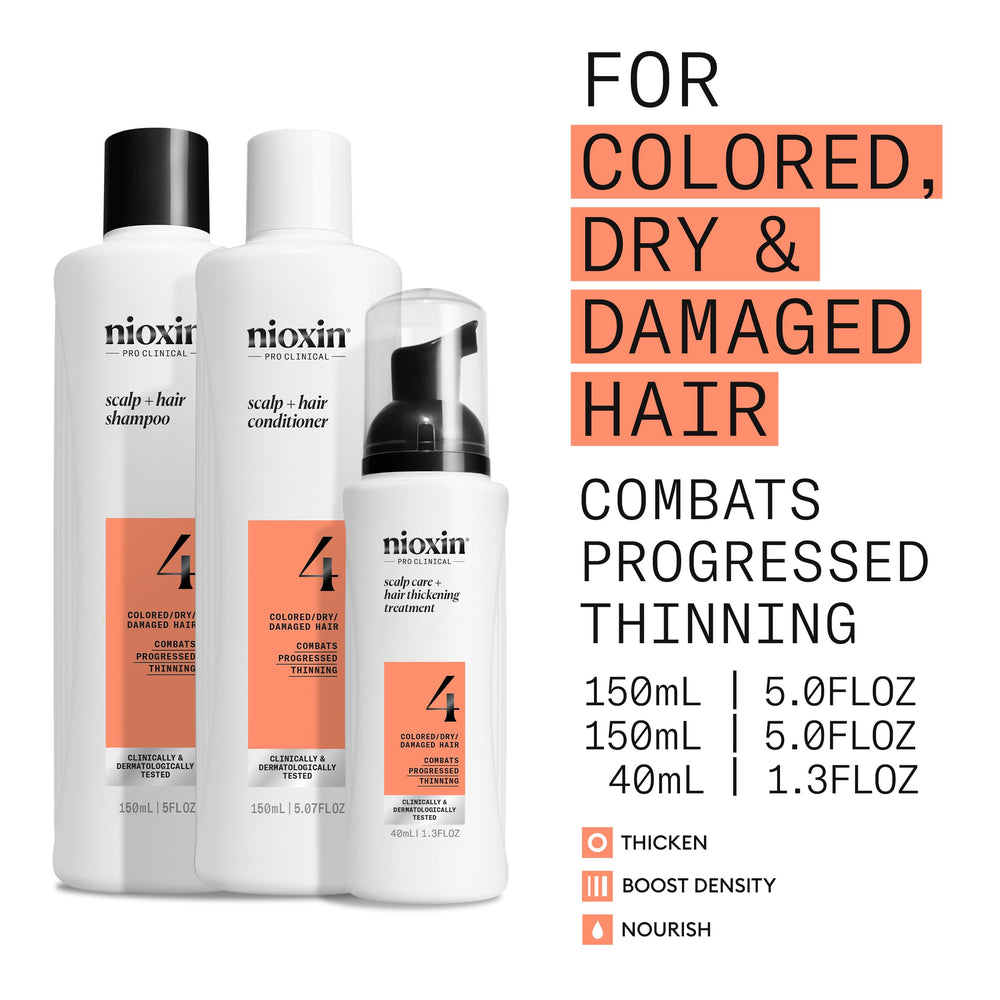 Nioxin System 4 scalp therapy conditioner bottle adds lightweight moisture.