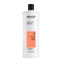 Nioxin System 4 shampoo bottle for color-treated hair ready for cleansing.