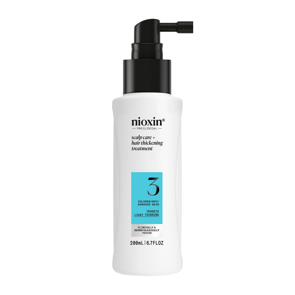 Nioxin System 3 bottle front view highlighting scalp thickening potential.