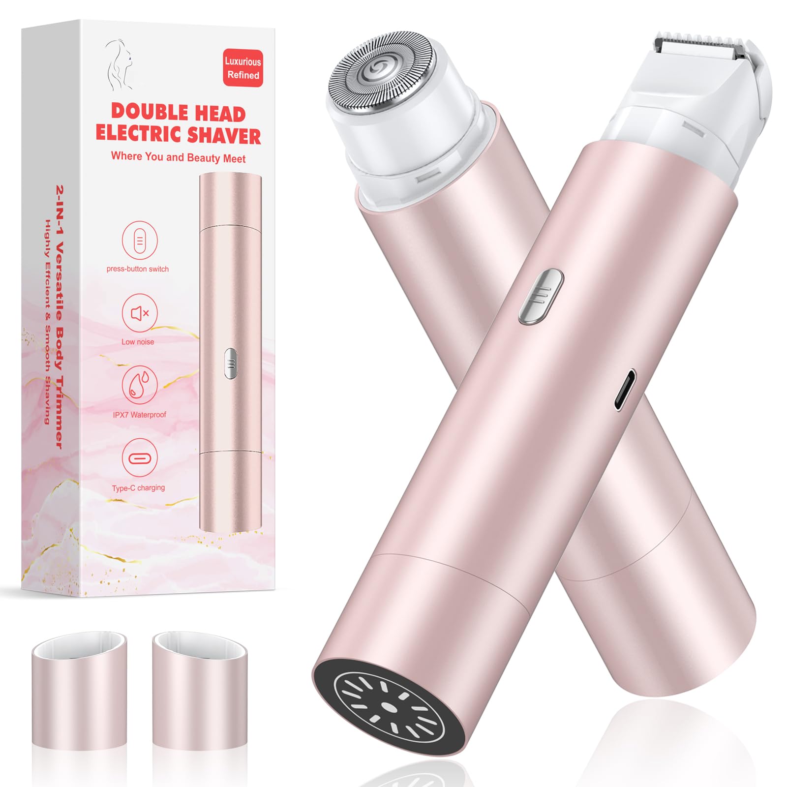 NIPOO bikini trimmer with dual head design in rose gold for precise shaping