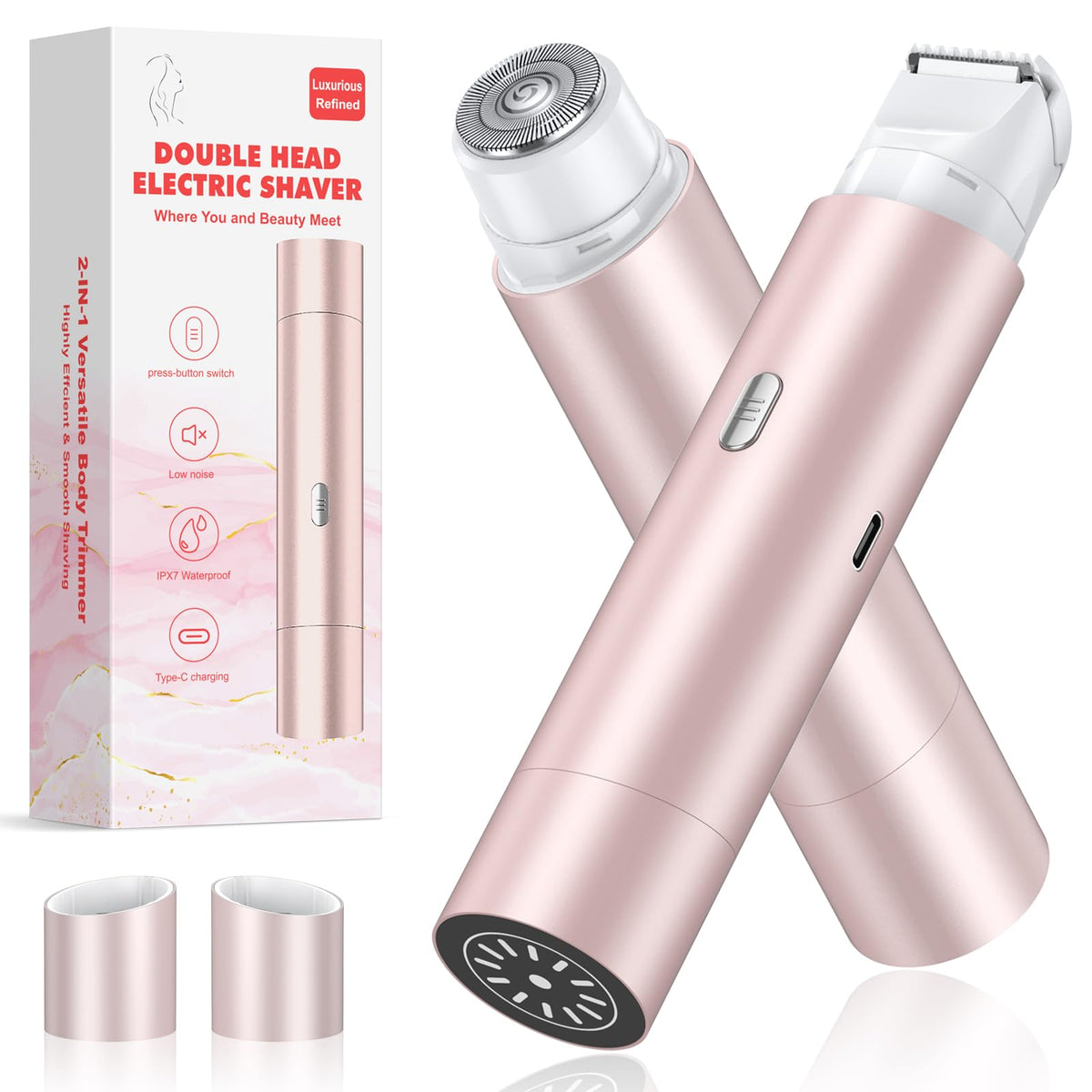 NIPOO bikini trimmer with dual head design in rose gold for precise shaping