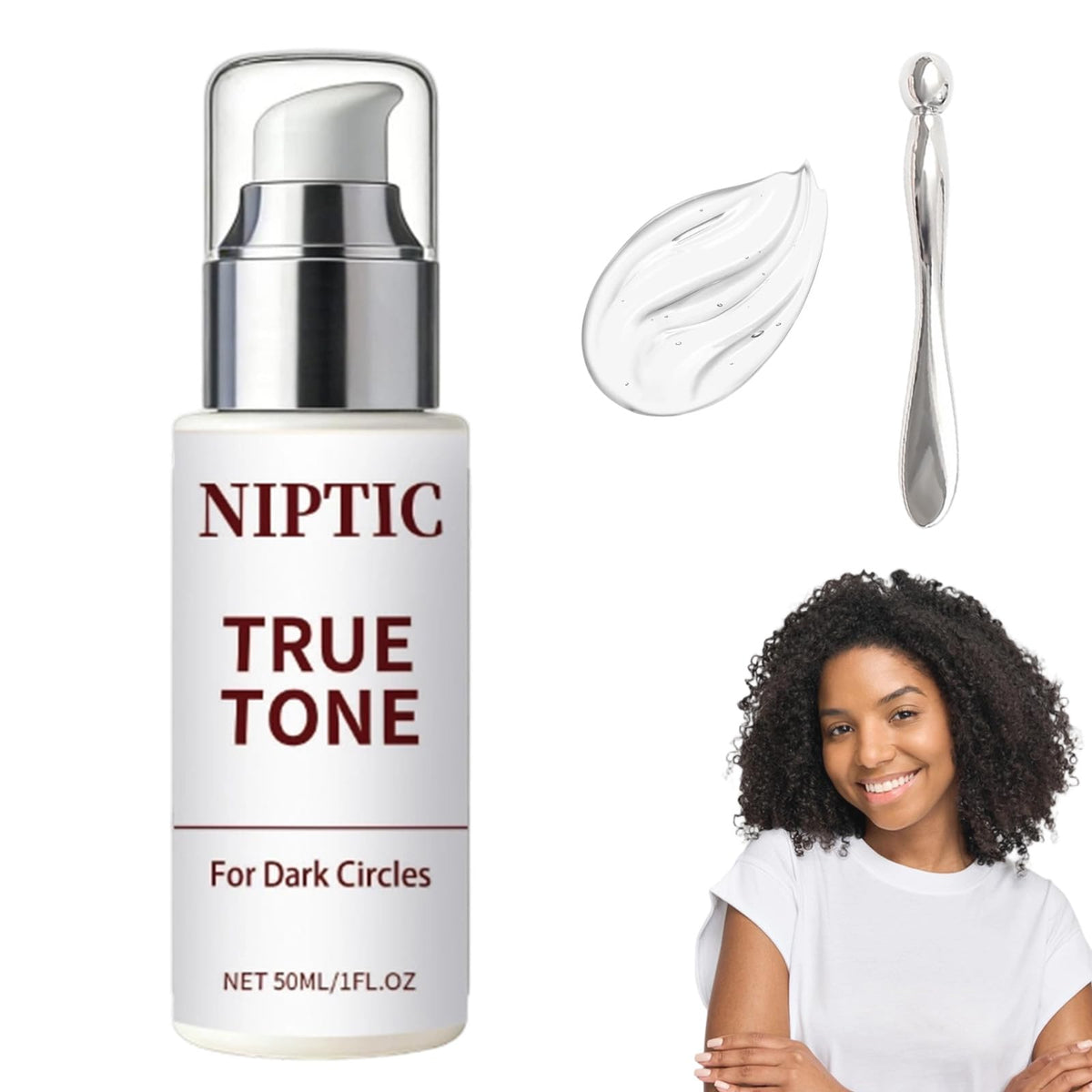 Niptic True Tone Eye Cream bottle close-up for targeted eye care