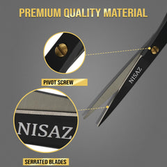 Close-up of razor-sharp blades delivering clean cuts with NISAZ scissors.