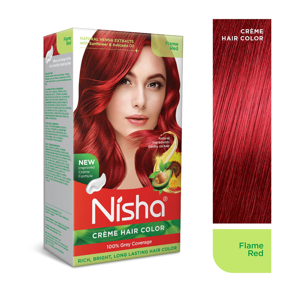 Nisha Creme Hair Color Flame Red kit for easy at-home color application