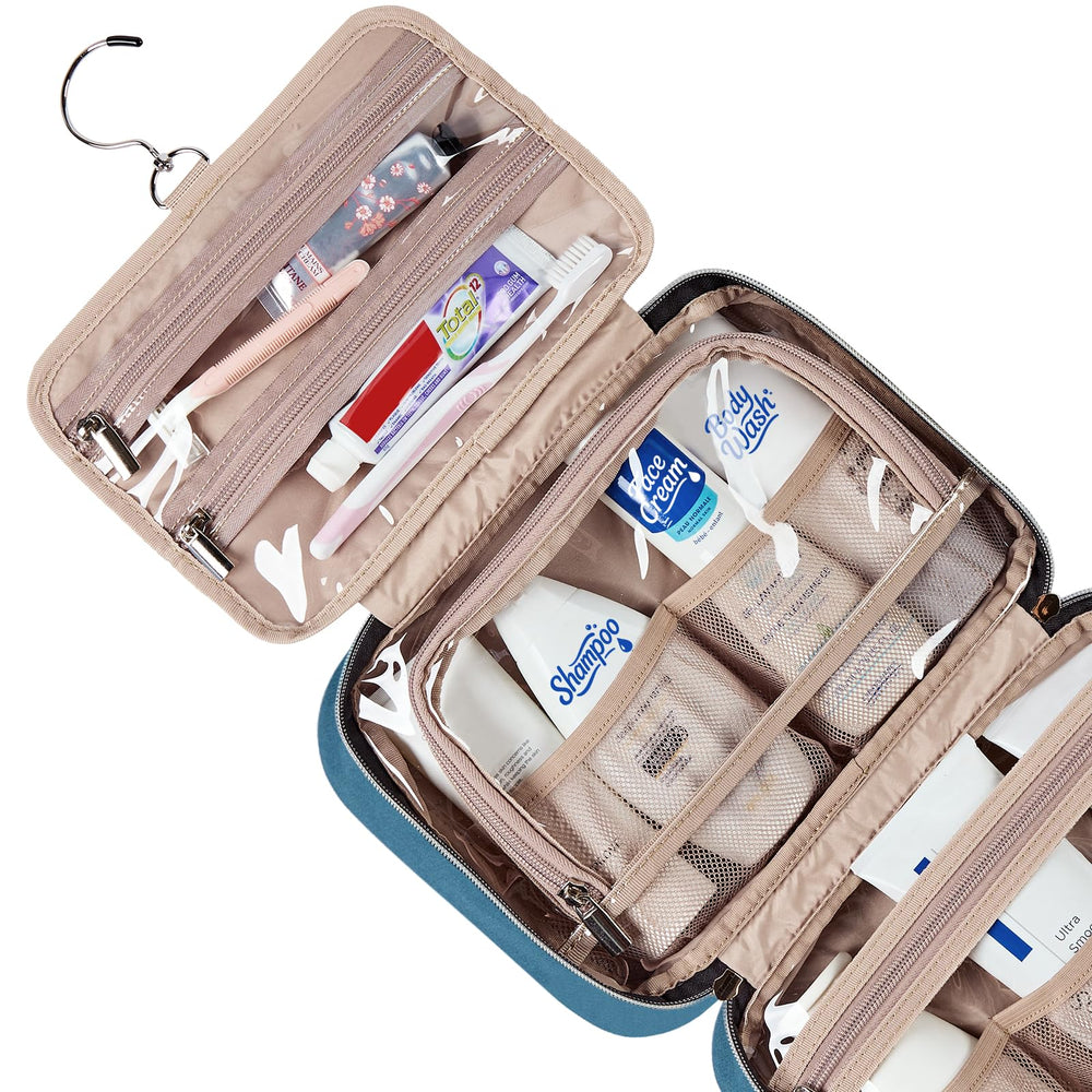 NISHEL elastic pockets maximize organization for creams, brushes, and small essentials.