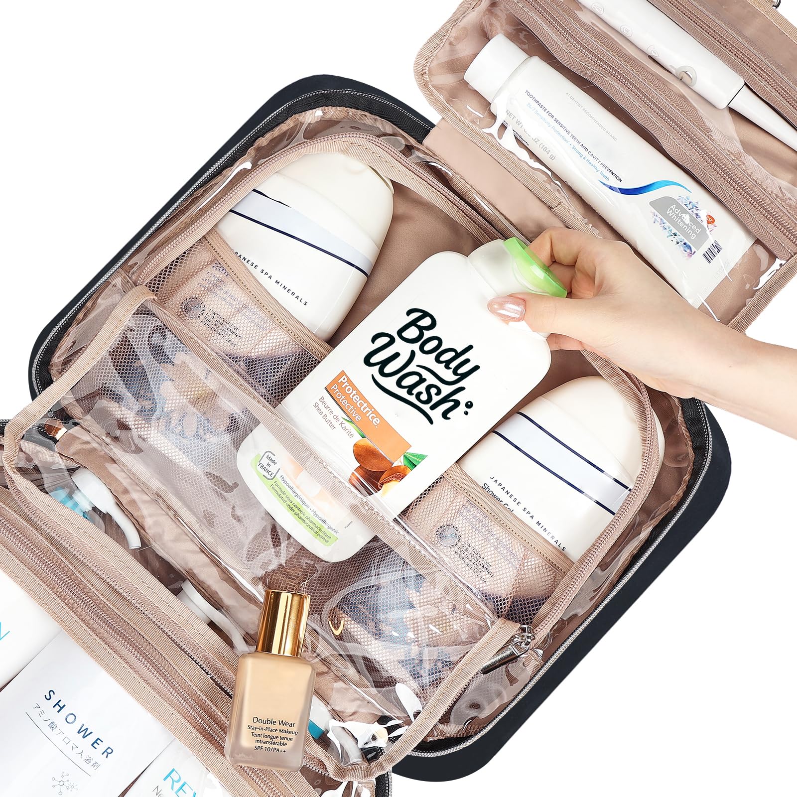 NISHEL travel toiletry bag hanger hook for easy hanging in bathrooms or hotel rooms.