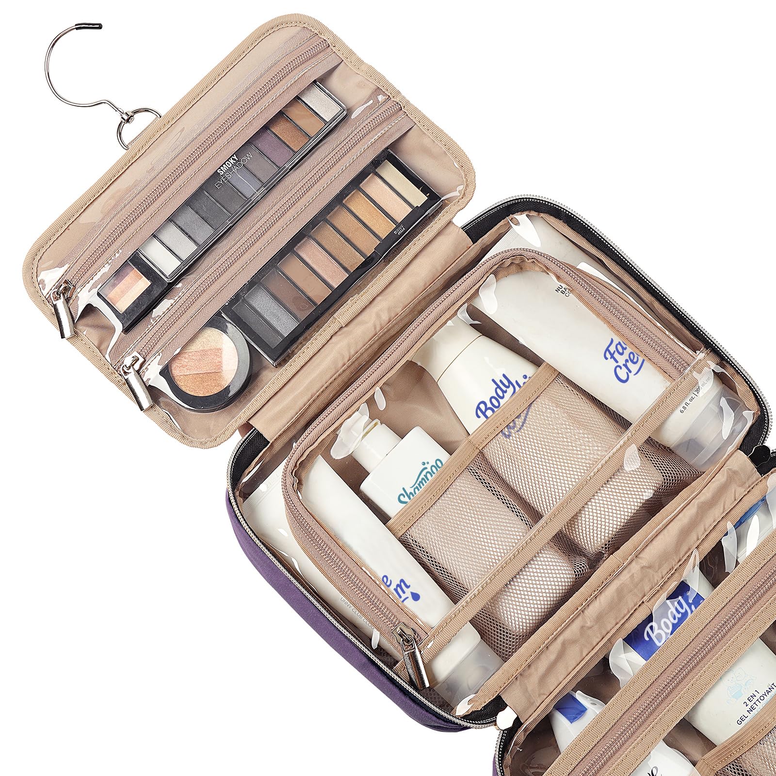 NISHEL purple bag front pocket for quick access to makeup brushes.