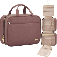 NISHEL travel toiletry bag front view in rosewood-pink, ideal for full-sized toiletries.